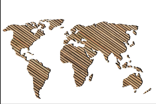 Grob skizzierte Weltkarte mit Holzfüllung
