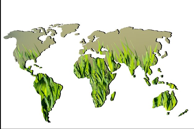 Foto grob umrissene weltkarte mit grüner pflanzenfüllung