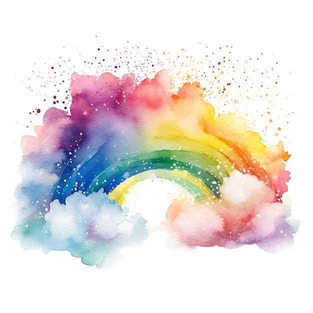 Grobes Aquarellbild von Regenbogen nur auf weißem Hintergrund