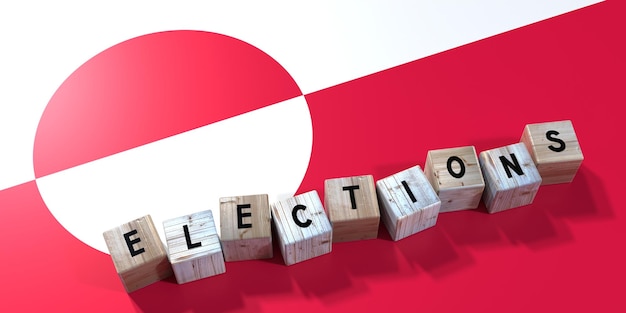 Grönländische Wahlen Konzept Holzblöcke und Landesflagge 3D-Illustration