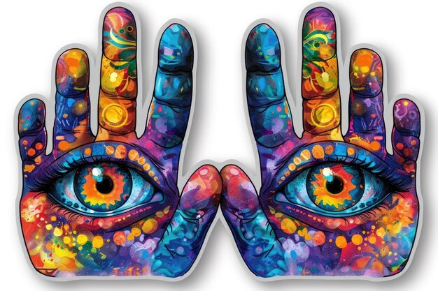Foto groovy cartoon sticker hippy lebendiges retro-inspiriertes design, das einen skurrilen und psychedelischen charme ausstrahlt, perfekter funky und eklektischer touch