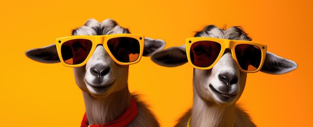 Groovy Goats in Shades Eine farbenfrohe Wendung auf Farmyard Chic Generative AI