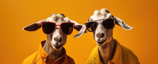 Groovy Goats in Shades Eine farbenfrohe Wendung auf Farmyard Chic Generative AI