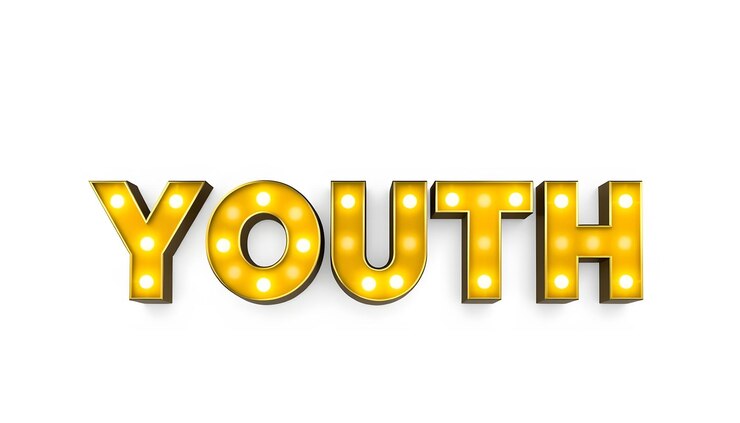 Foto groovy juventud plantilla de efecto de texto editable aislado con resaltos blancos