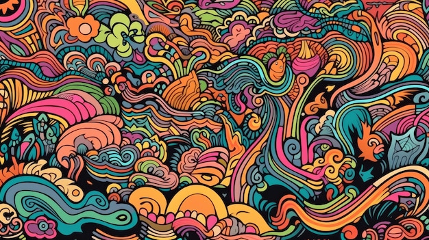 Groovy psicodélico fundo desenhado à mão generativo ai