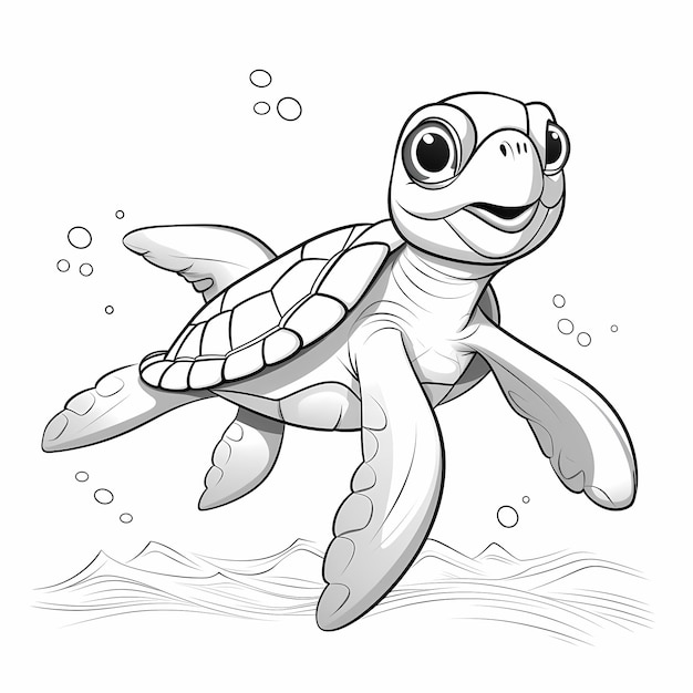 Foto groovy sea turtle desenho animado preto e branco divertimento para colorir