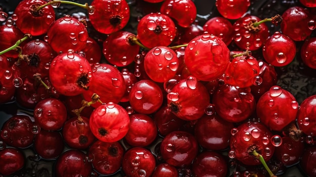 Groselha madura fresca com fundo de gotas de água Cenário de bagas IA generativa