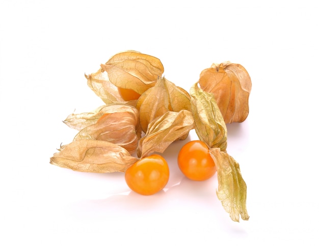 Grosella espinosa del cabo (physalis) aislada sobre fondo blanco