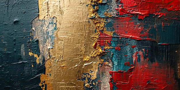 Foto grosos trazos de pintura al óleo dorada en un lienzo de lino grueso