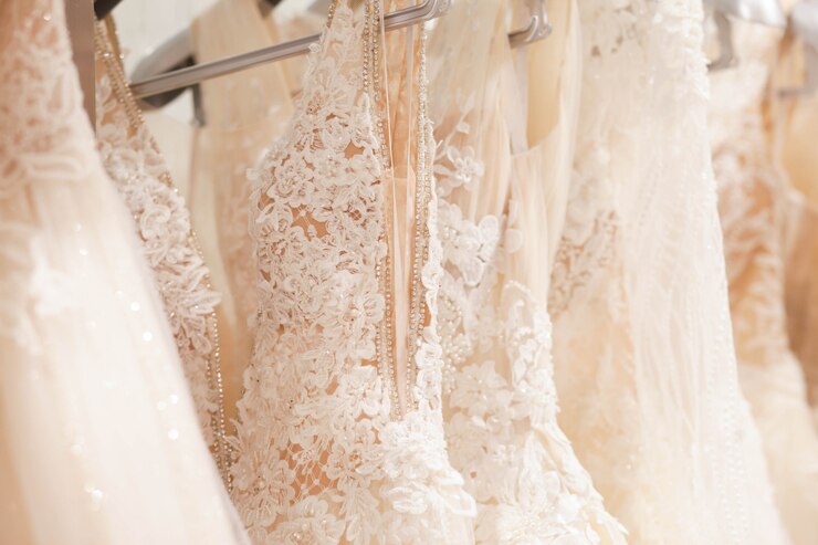 Foto große auswahl an kleidern im hochzeitssalon.