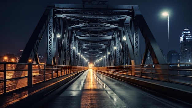 große Brücke mit Panorama-View in der Nacht