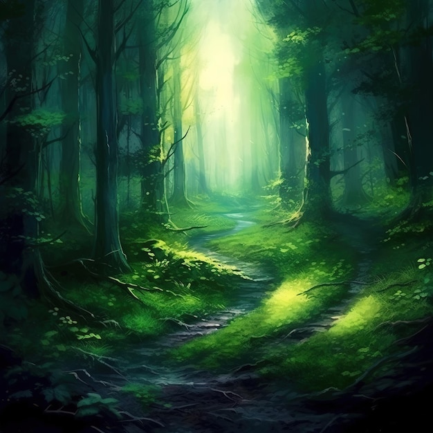 große dunkle Wald-Fantasie-Illustration