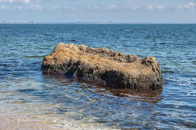 Große Felsbrocken aus Muschelgestein an der Küste