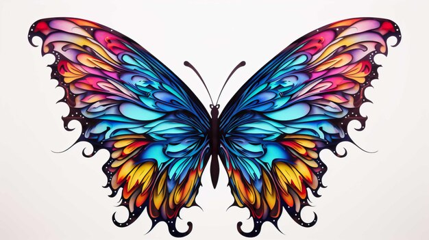 große flatternde Flügel farbenfrohe Schmetterlingsflügel einzigartiger weißer Hintergrund Erzeugen Sie KI