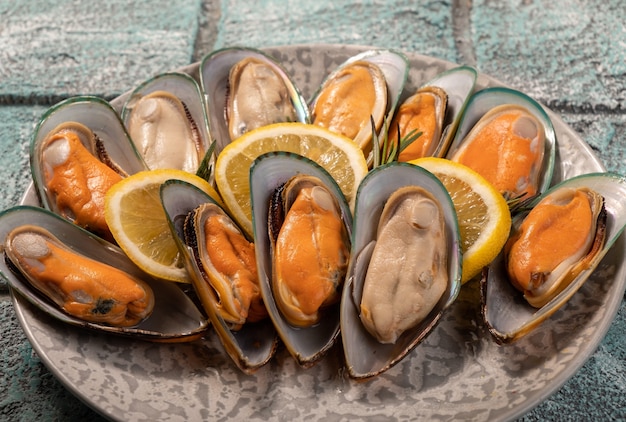 Große frische Muscheln Nahaufnahme