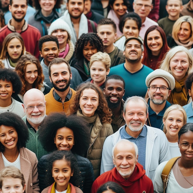 Große Gruppe glücklicher Menschen aus verschiedenen ethnischen Gruppen und Generationen