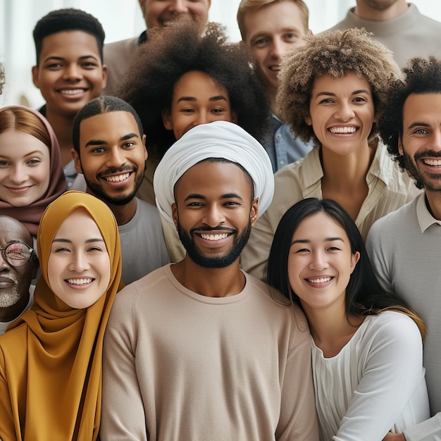 Foto große gruppe glücklicher menschen aus verschiedenen ethnischen gruppen und generationen