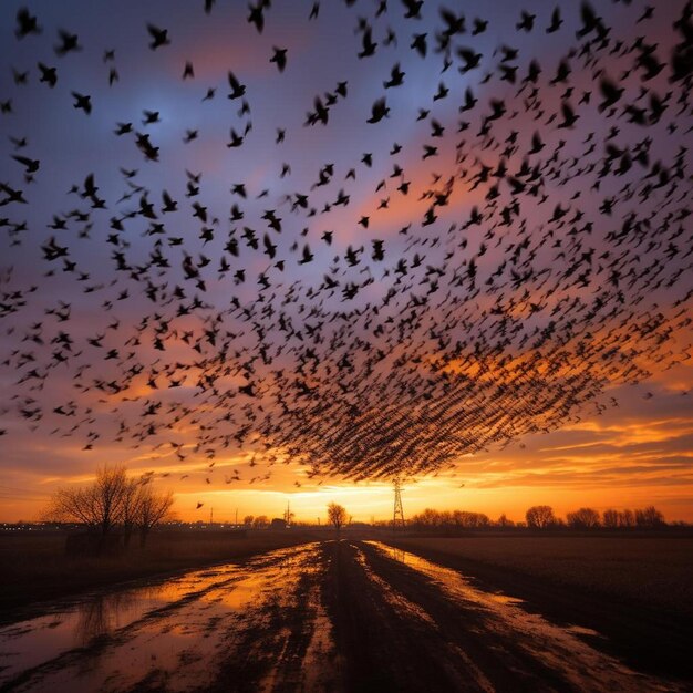 Foto große herde von starnern im januar und februar