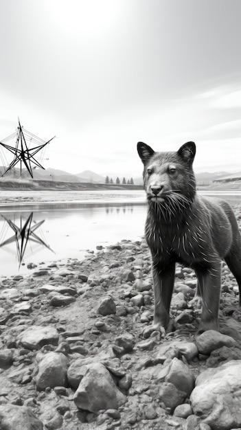 Große Katze am Strand HD 8K-Hintergrundbild Stockfoto