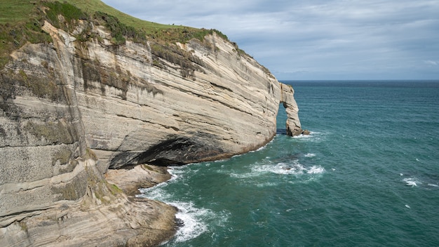 Große Klippe, die in den Ozean führt, erschossen am Cape Farewell New Zealand