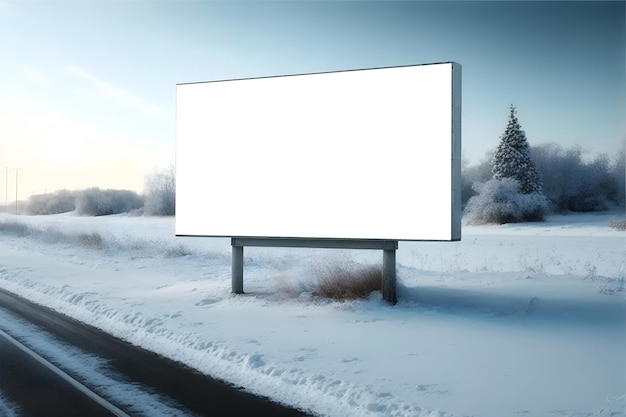 Große leere Billboard-Vorlage für den Außenbereich mit weißem Kopierbereich Winterschnee