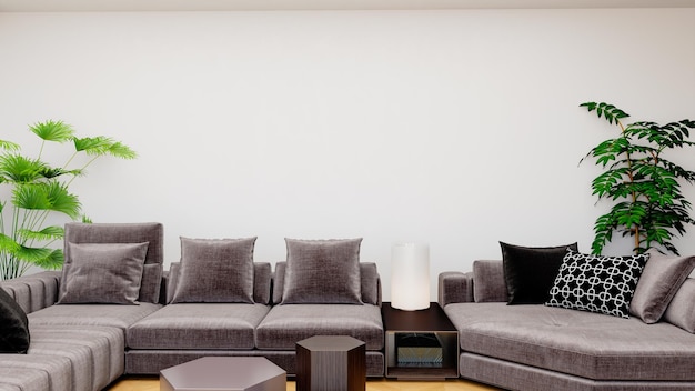 Große luxuriöse moderne helle Innenräume Wohnzimmer-Mockup-Banner-Illustration 3D-Rendering Computer digital generiertes Bild