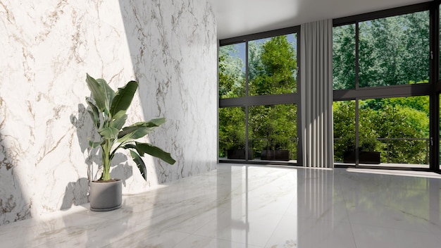Große luxuriöse moderne helle Innenräume Wohnzimmer-Mockup-Illustration 3D-Rendering-Bild