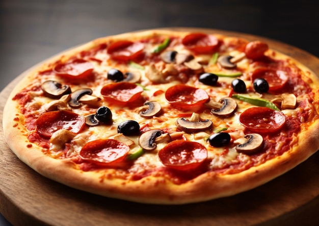Große Pepperoni-Pizza mit Oliven und PilzenAI Generative