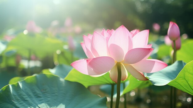 Große rosa Blume auf einem üppig grünen Feld