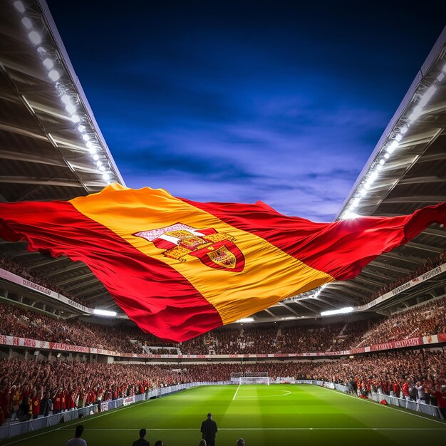 Foto große spanische flagge während des spanischen spiels