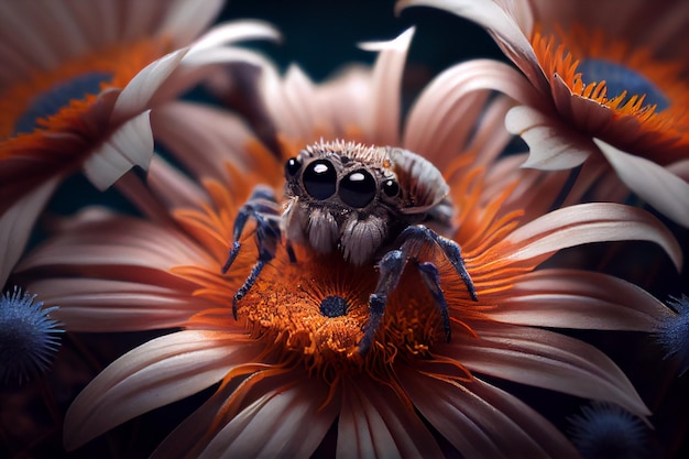 Große Spinne und frische Blume