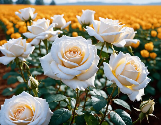 Große weiße Rosen blühen im Blumenfeld ai erzeugt