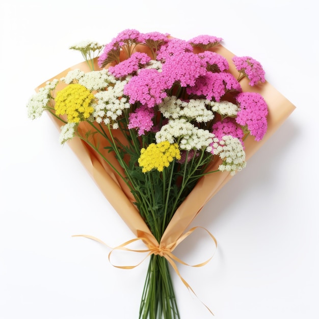 Großelternkorn Blumenbucket Rosa und Gelb Yarrow in Papier gewickelt