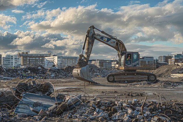 Großer Bagger auf einer sonnigen Baustelle mit modernem Aussehen