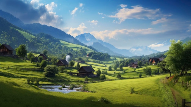 Großer Bauernhof in wunderschöner Landschaft mit atemberaubender Natur im Hintergrund