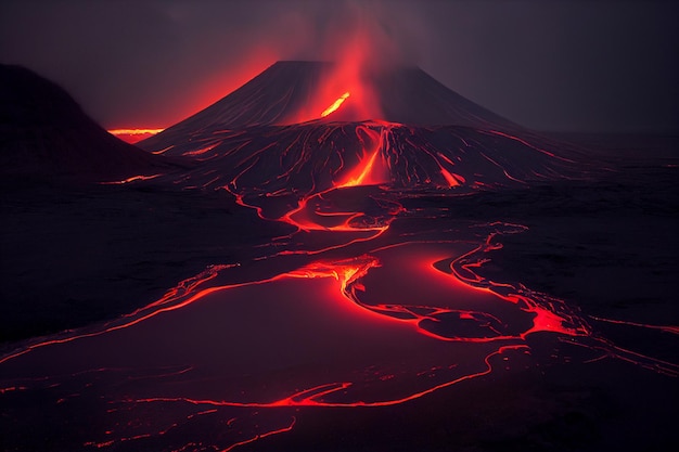 Großer Berg, bedeckt mit Lava und Lava