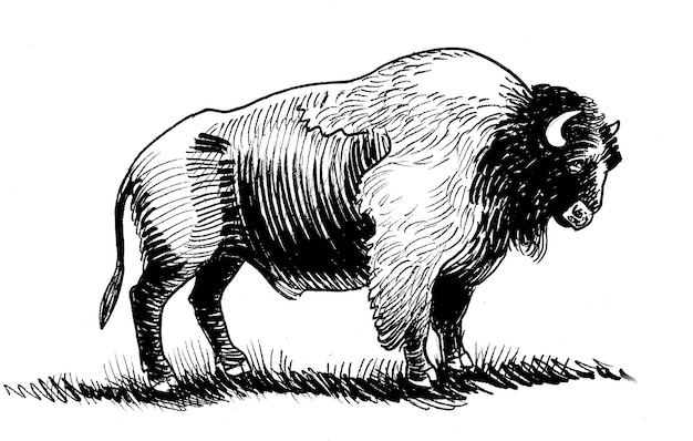 Großer Bisonbulle Tuscheschwarz-weiß-Zeichnung