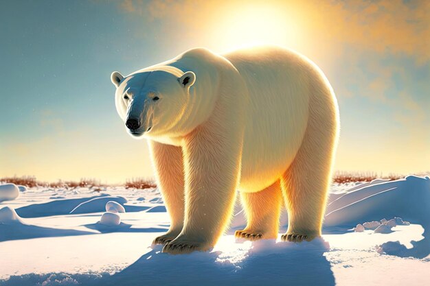 Großer Eisbär im Schnee in der Sonne