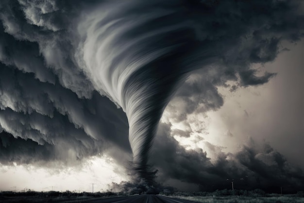 Großer grauer Tornado um eine Wolke