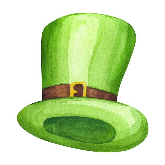 Großer, grüner, in Aquarell gemalter, für den St. Patrick's-Tag handgezeichneter Leprechaun-Hut