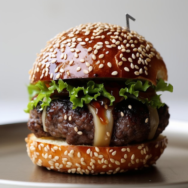 Großer lecker Hamburger mit Käse auf schwarzem Hintergrund