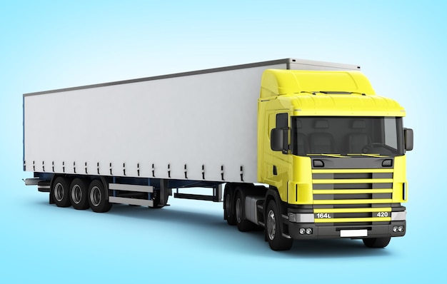 Großer LKW-Anhänger auf weißem Hintergrund mit weichen Schatten. 3D-Illustration auf Farbverlauf