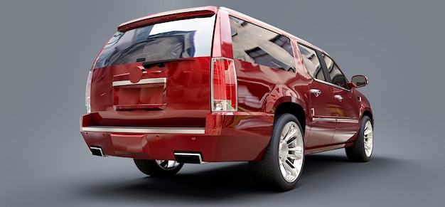 Großer roter erstklassiger SUV auf einem grauen Hintergrund. 3D-Rendering.