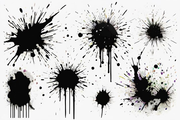 Foto großer satz von grunge-splashes, farbspätzeln, flecken auf einem weißen hintergrund, illustration