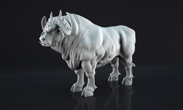 Großer Stier isoliert auf weißem Hintergrund. 3D-Rendering