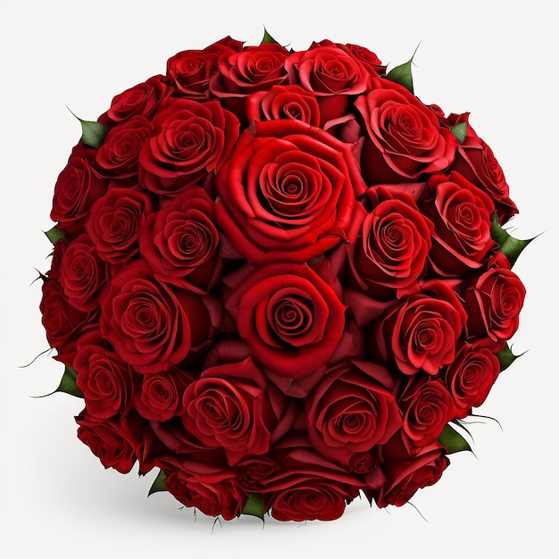großer Strauß roter Rosen viel auf weißem Hintergrund. Generative KI,