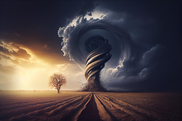 Großer Tornado im Feld Illustration Generative KI