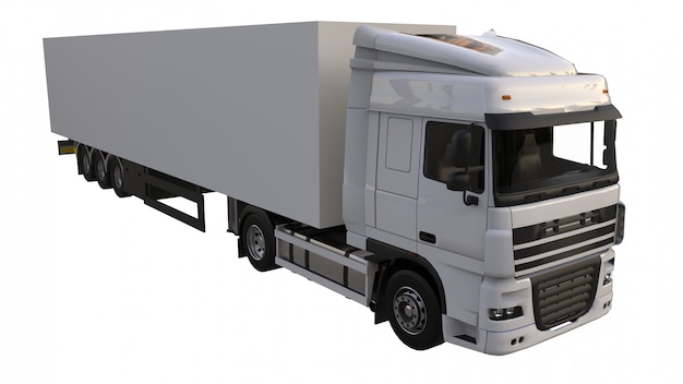 Großer weißer lkw mit sattelanhänger. vorlage zum platzieren von grafiken. 3d-rendering.