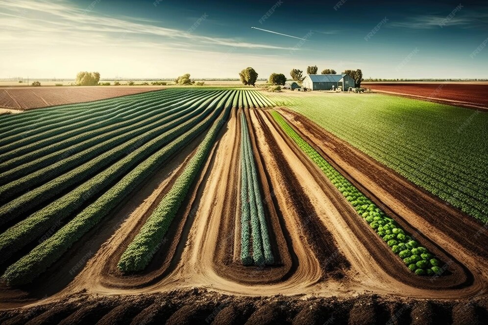 Großes ackerland für landwirtschaftliche nutzpflanzen feld mit