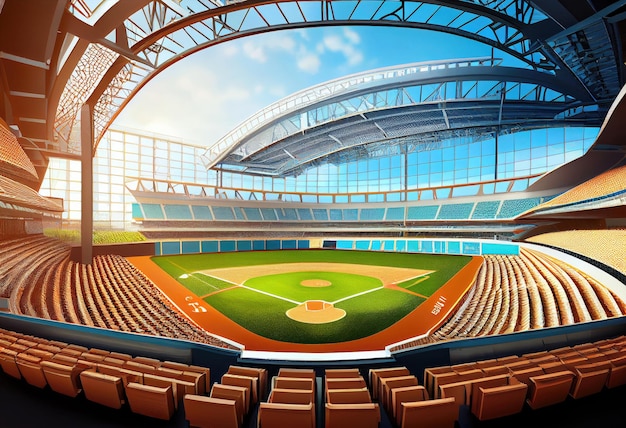 Großes Baseballstadion Feld Diamant Tageslicht Ansicht modernes öffentliches Sportgebäude Generate Ai